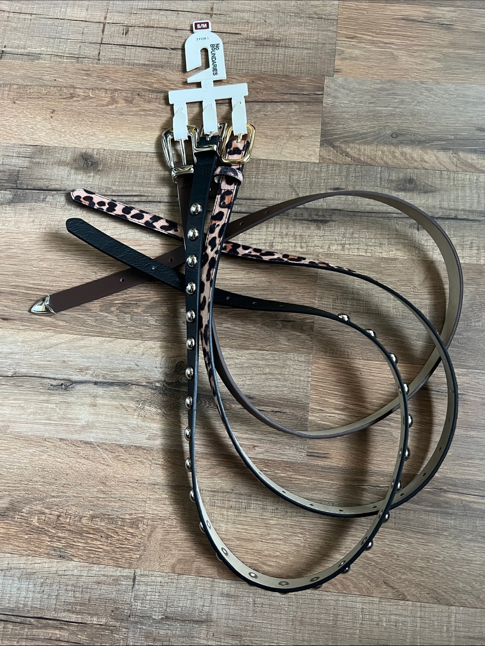 New no boundaries 3-Pack Women's Fashion Belts - Brown, Black, Leopard s/m